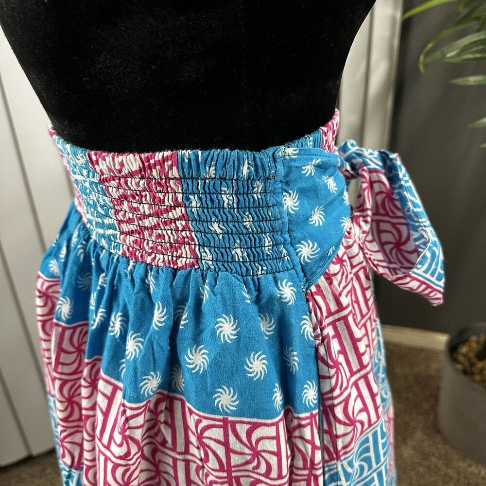 Jackpot Women's Free Size African Print Maxi Skirt Blue Pink White Front Tie Bow - Picture 7 of 8